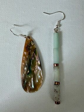 Sea Glass and Abalone Drop Earrings - Mint Green